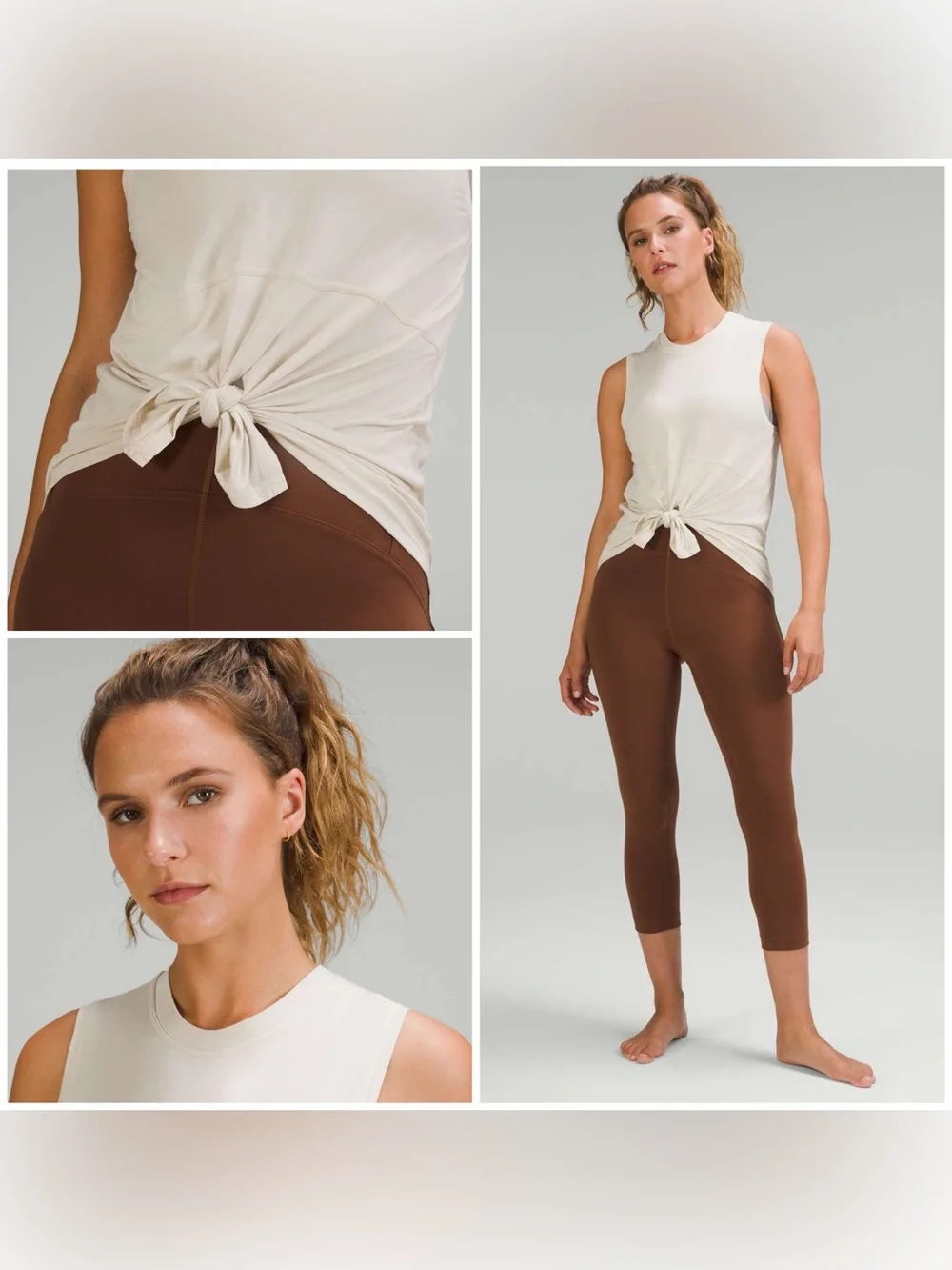Lululemon Modal-Silk Blend Tie-Front Yoga Tank Top Natural Ivory (Size 4)